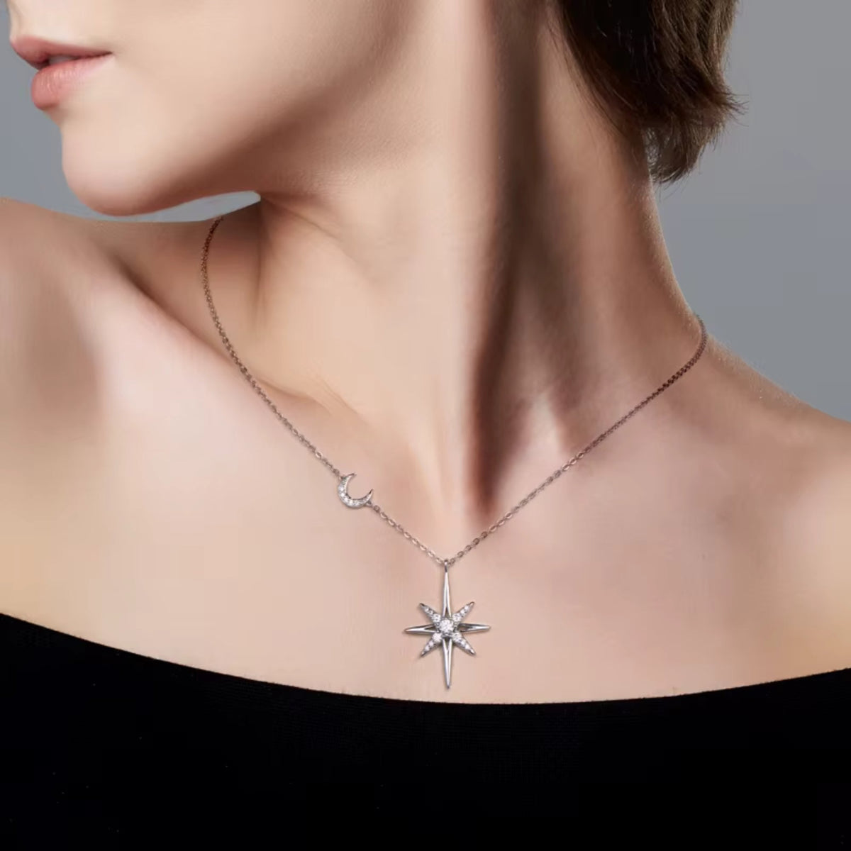 Colar Feminino Lua Estrela Prata