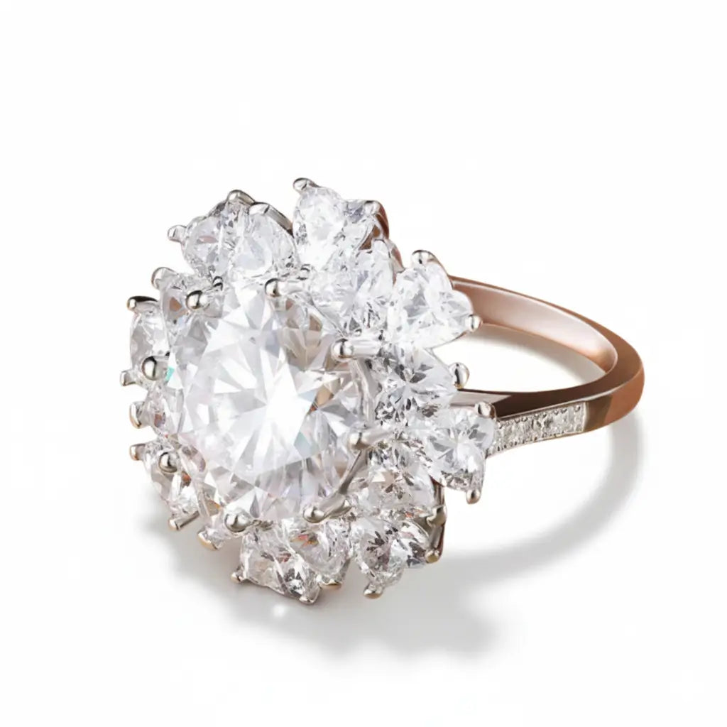 Anel Feminino Ouro Branco 18K com Zircônias Celeste