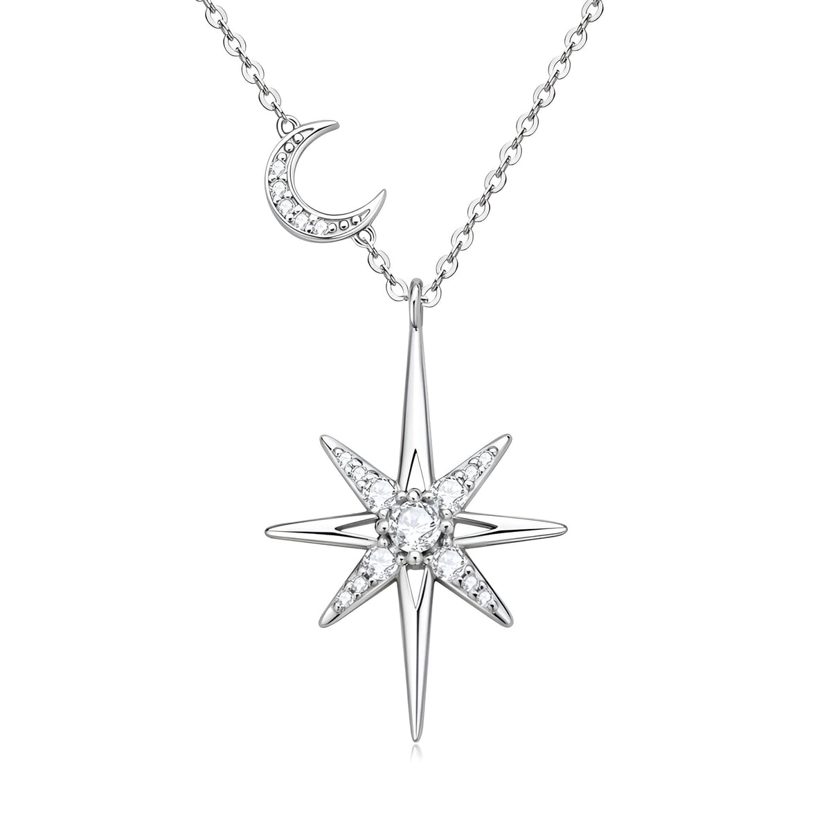 Colar Feminino Lua Estrela Prata