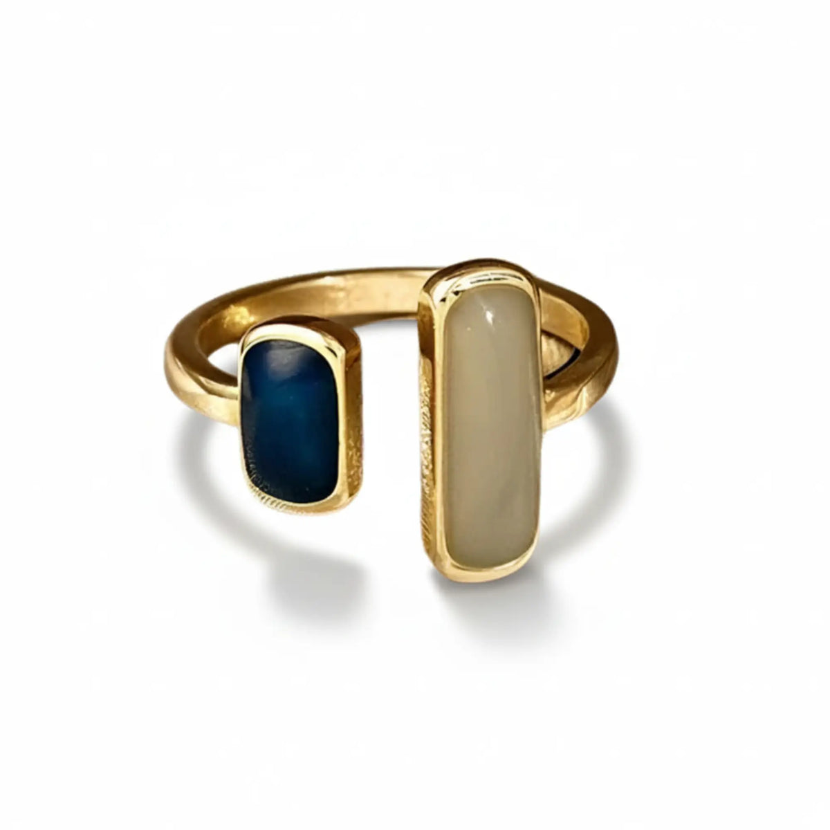 Anel Ajustável Pedra Dupla Ouro